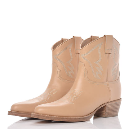 Valentino Garavani Calfskin Embroidered Texan Cowboy Ankle Boots 39 Beige 3 of 9