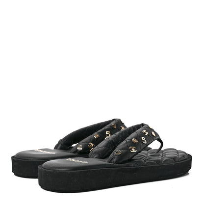 Chanel Lambskin Quilted Padded Charms Thong Sandals 39 Black 4 of 7