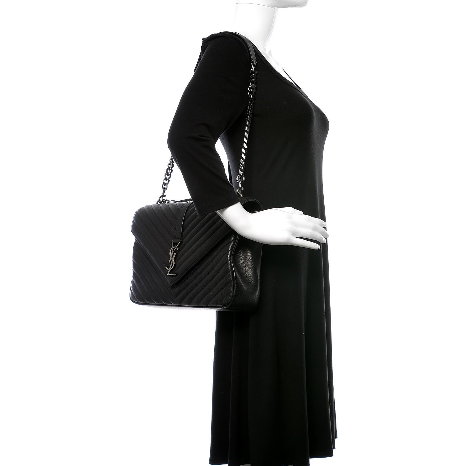 Saint Laurent Sheepskin Matelasse Chevron Monogram Large College Satchel Black 2 of 10