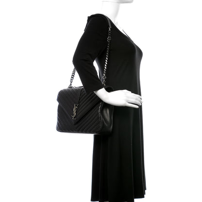 Saint Laurent Sheepskin Matelasse Chevron Monogram Large College Satchel Black 2 of 10