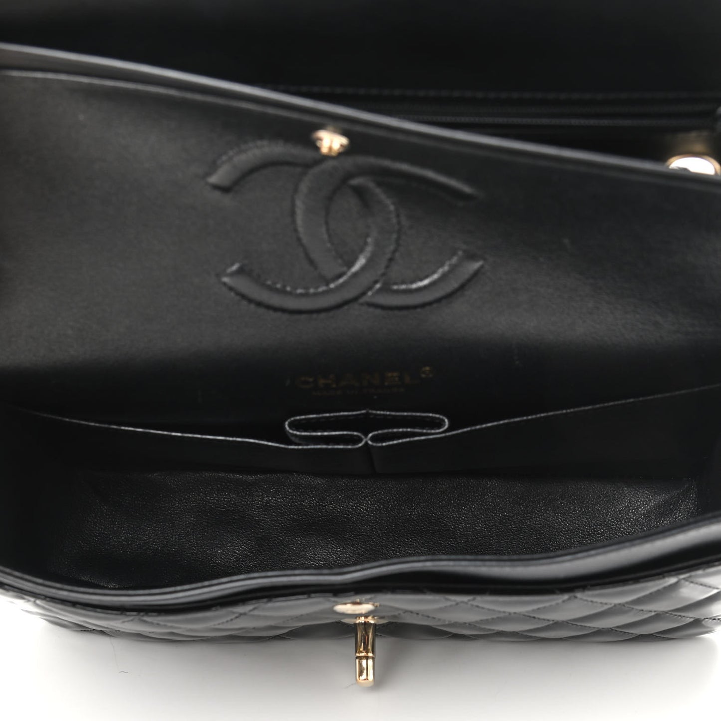 Patent Quilted Medium Double Flap Black