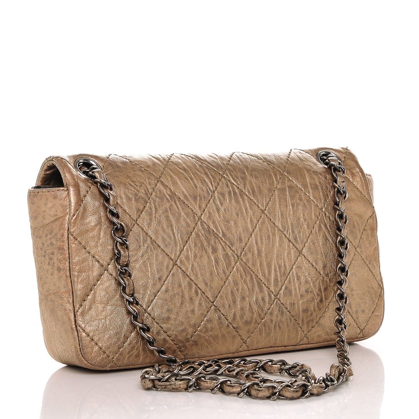 Distressed Metallic Lambskin Le Marais Ligne Flap Gold