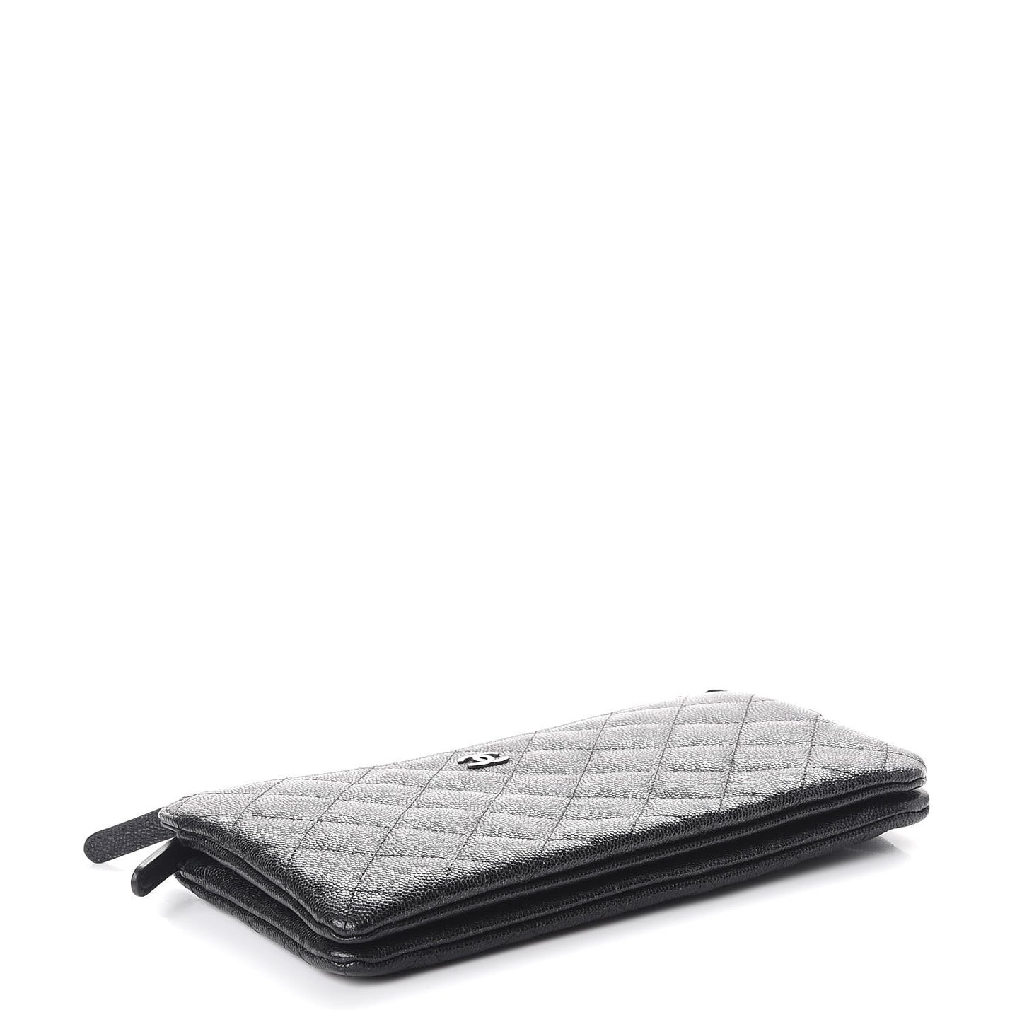 Iridescent Caviar Quilted Large Zipped Clutch Black