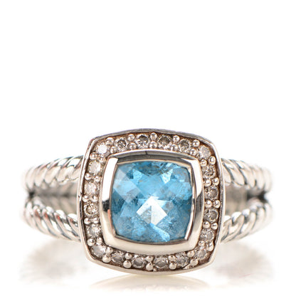 David Yurman Sterling Silver Diamond Blue Topaz 7mm Petite Albion Ring 52 6 1 of 4