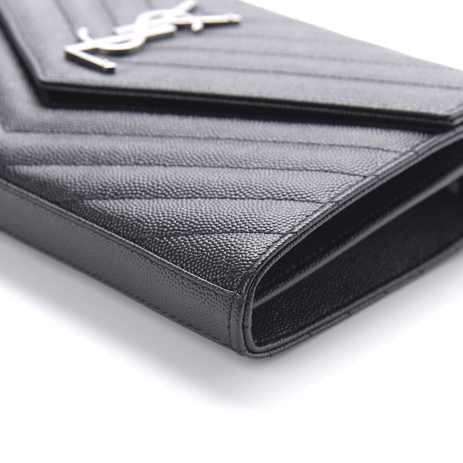 Saint Laurent Grain De Poudre Matelasse Chevron Monogram Chain Wallet Black 7 of 9