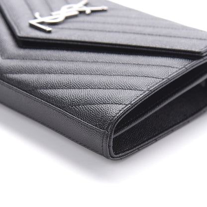 Saint Laurent Grain De Poudre Matelasse Chevron Monogram Chain Wallet Black 7 of 9