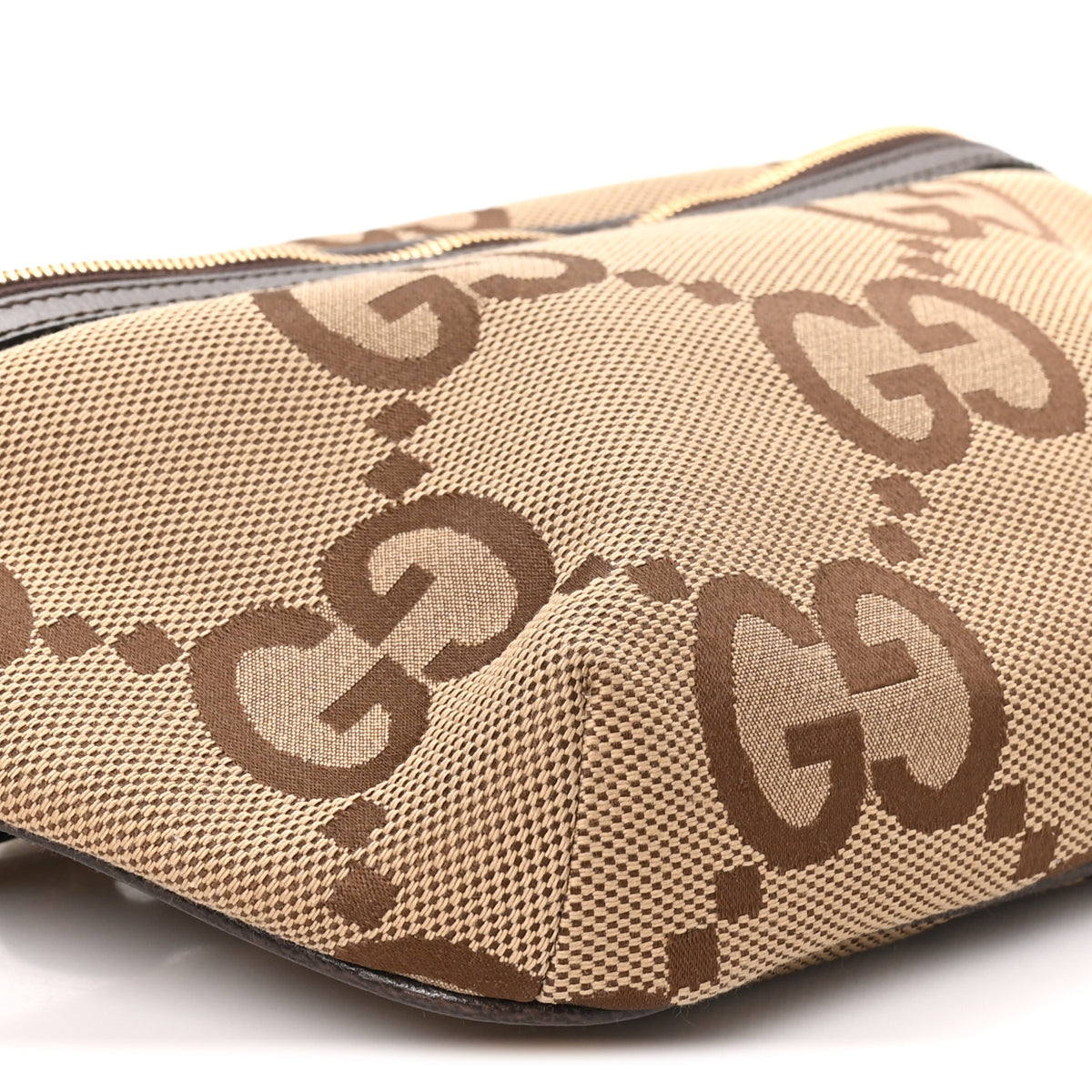 Gucci Monogram Jumbo GG Textured Dollar Calfskin Web Belt Bag Camel Ebony New Acero 8 of 9