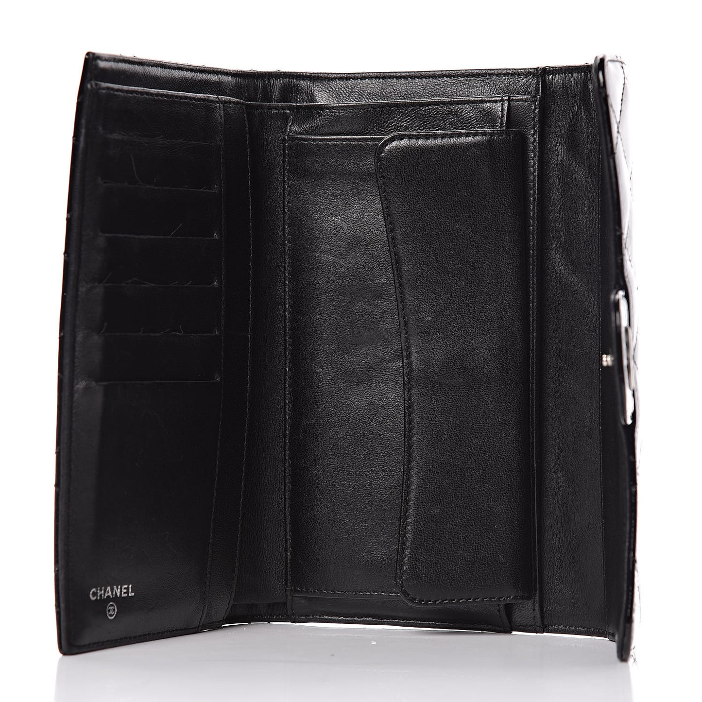 Patent Quilted Large Flap Wallet Black