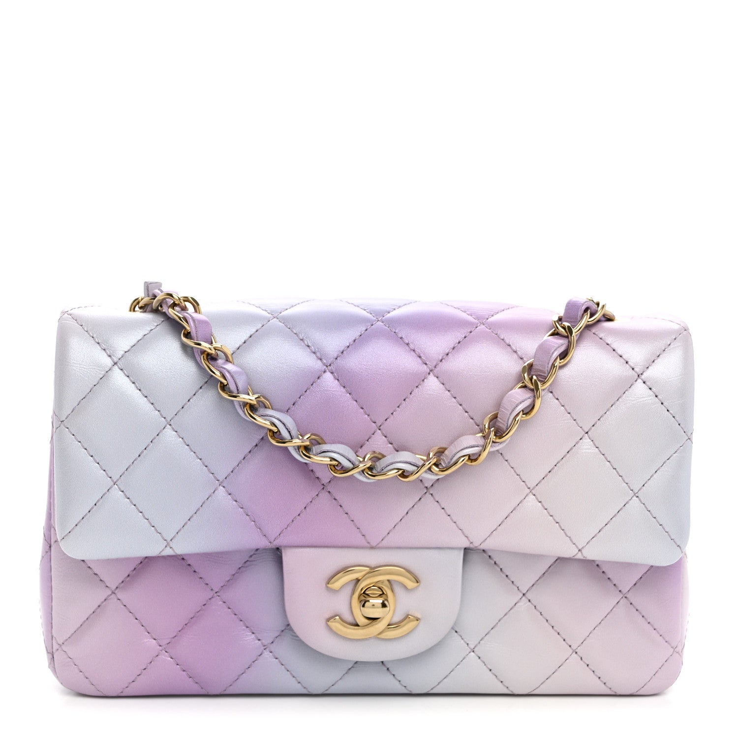 Chanel Lambskin Quilted Tie Dye Ombre Mini Rectangular Flap Purple Blue Pink 1 of 10