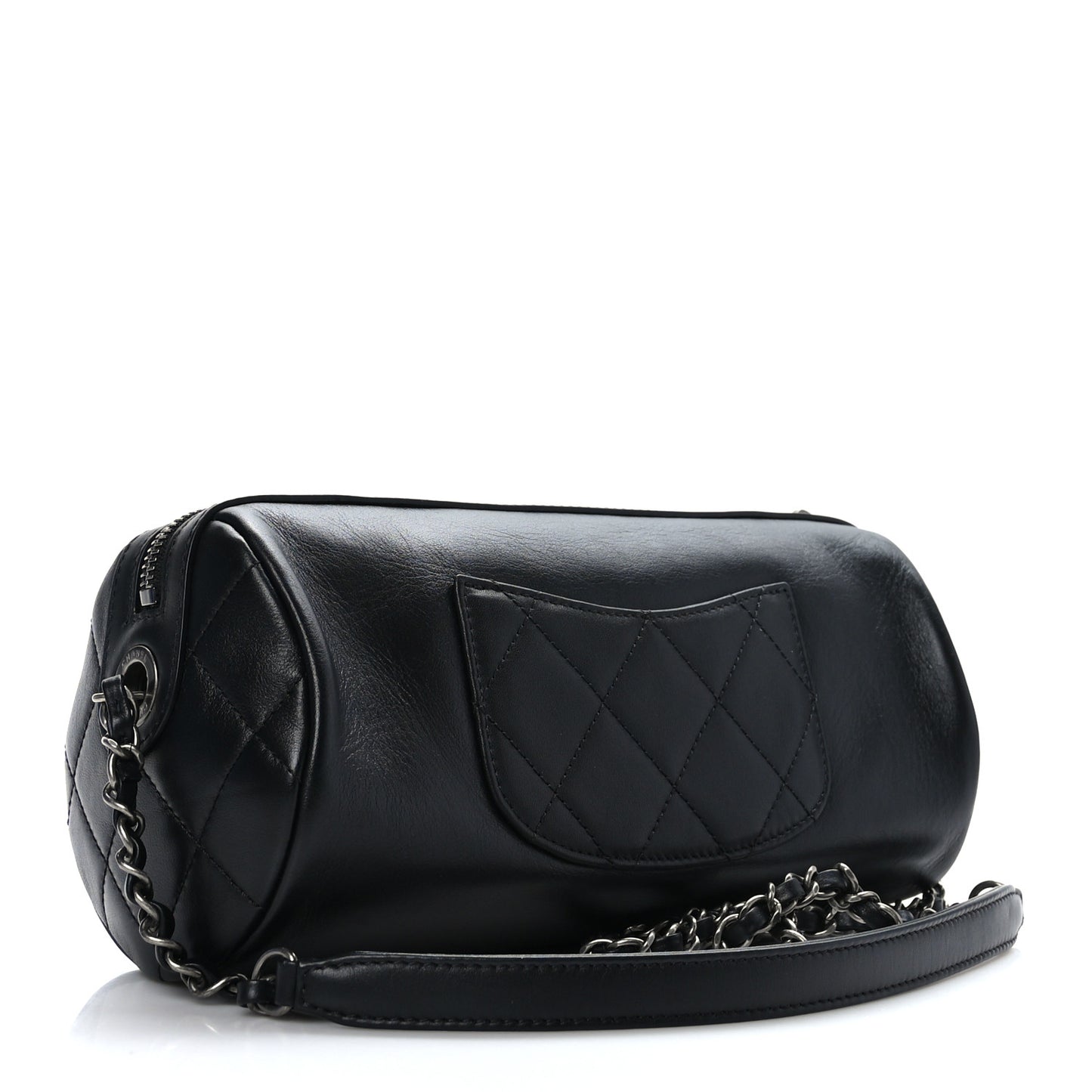 Metallic Lambskin Signe Bowling Bag Black