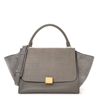 Celine Crocodile Embossed Nubuck Medium Trapeze Grey 1 of 14