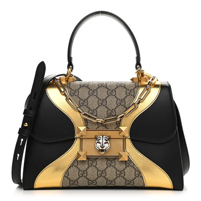 Gucci GG Supreme Monogram Small Osiride Top Handle Bag Black Gold 1 of 12