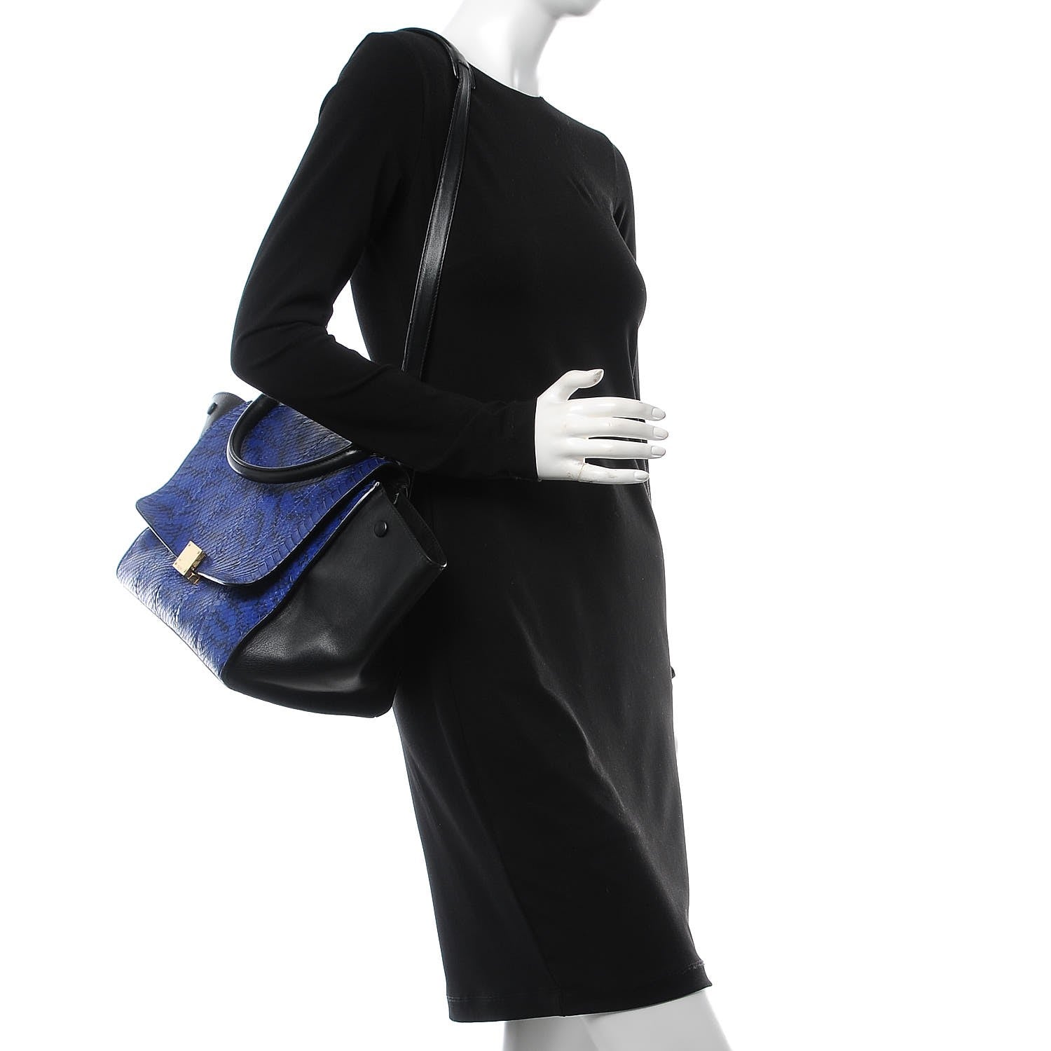 Celine Python Calfskin Medium Trapeze Blue Black 2 of 24