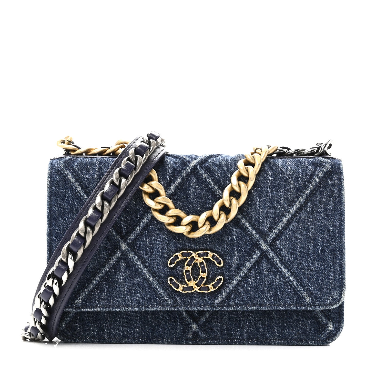 Chanel Denim Quilted Chanel 19 Wallet On Chain WOC Blue 1 of 11