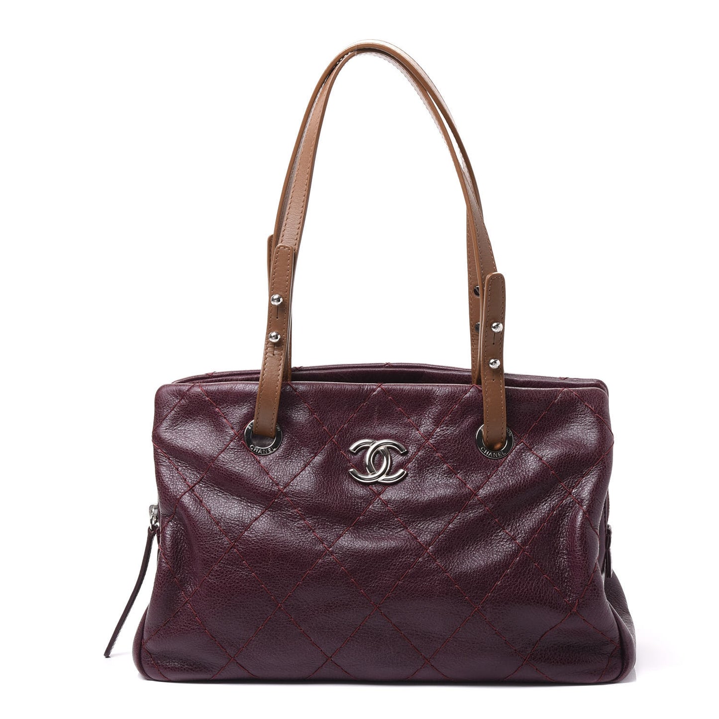 Glazed Calfskin Stitched On the Road Zip Tote Plum