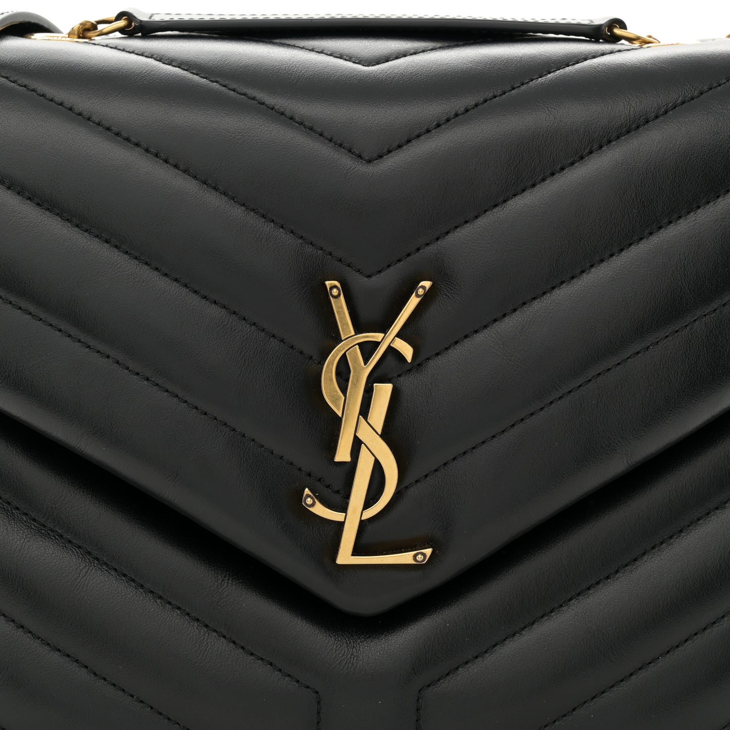 Calfskin Y Quilted Monogram Medium Loulou Chain Satchel Black
