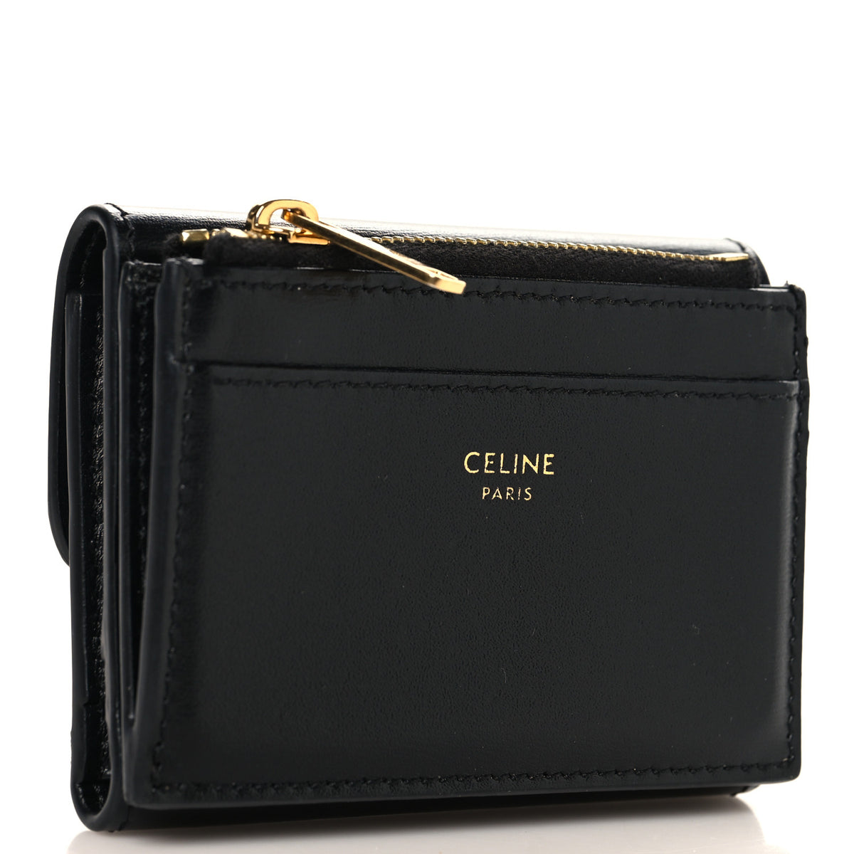 Calfskin Compact Triomphe Wallet With Coin Purse Black