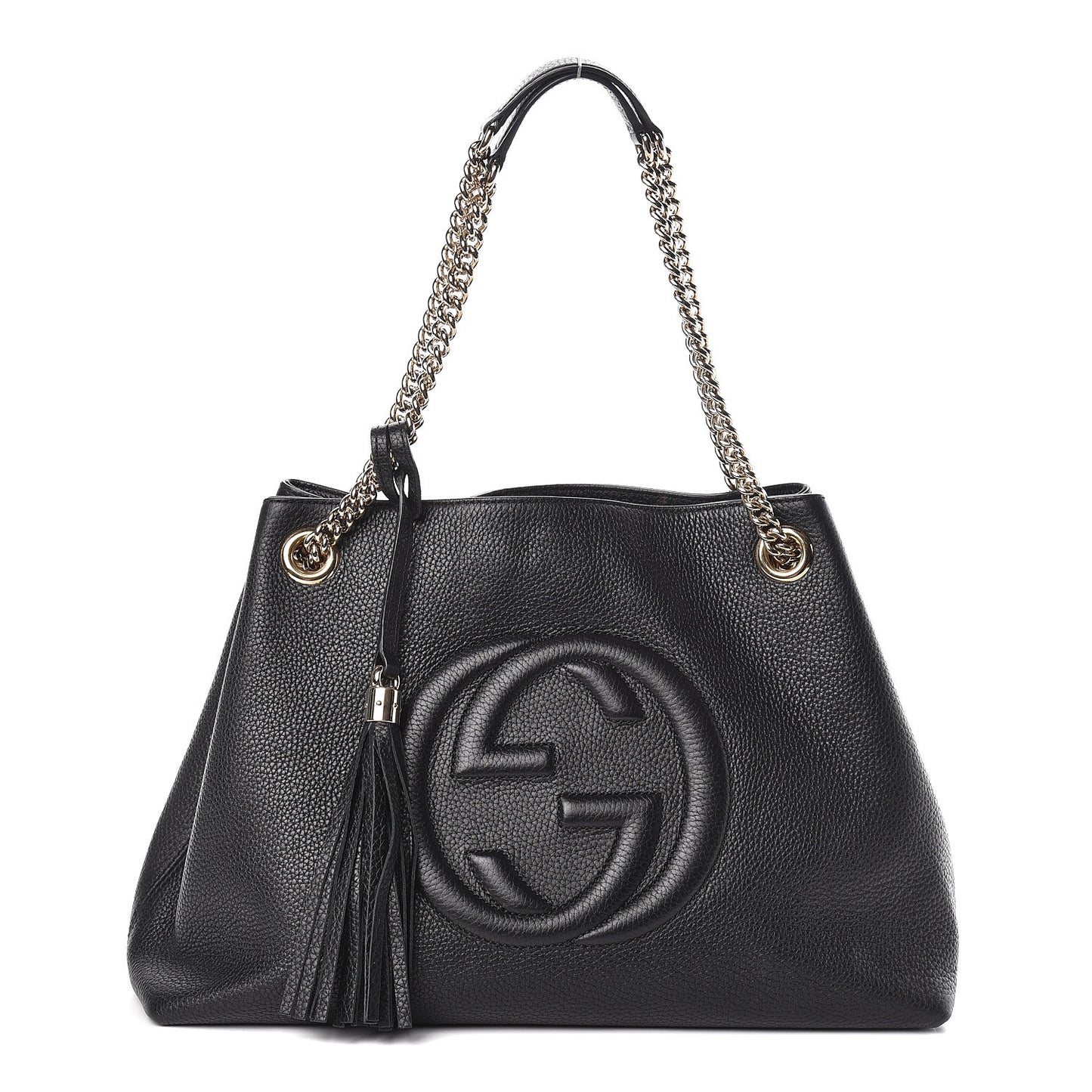 Pebbled Calfskin Medium Soho Chain Shoulder Bag Black