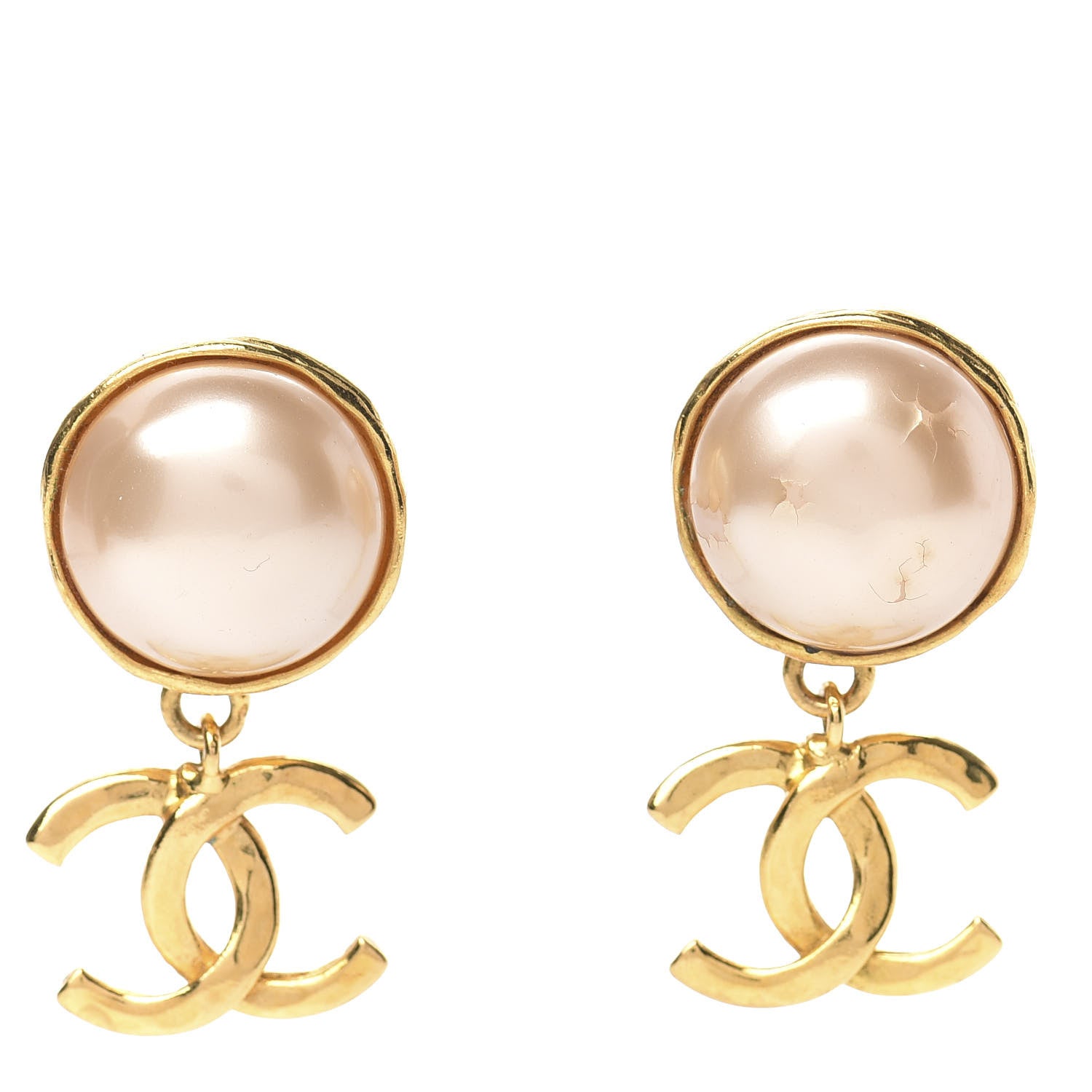 Chanel Pearl CC Dangle Clip On Earrings Gold 1 of 6