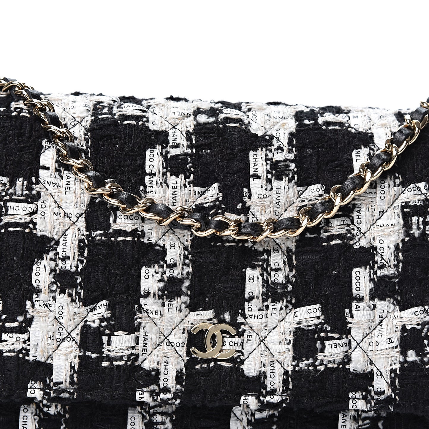 Tweed Quilted Wallet On Chain WOC Black Ecru White