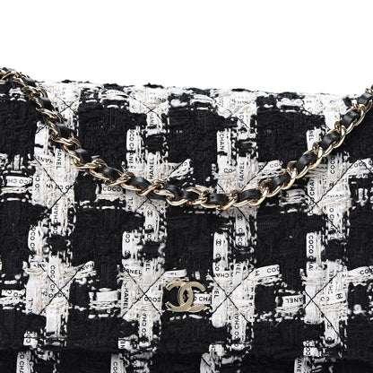 Chanel Tweed Quilted Wallet On Chain WOC Black Ecru White 7 of 10