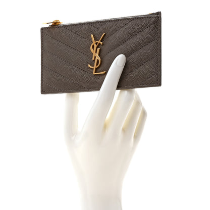 Saint Laurent Monogram Grain de Poudre 5 Fragments Zip Pouch Card Holder Dark Latte 2 of 6