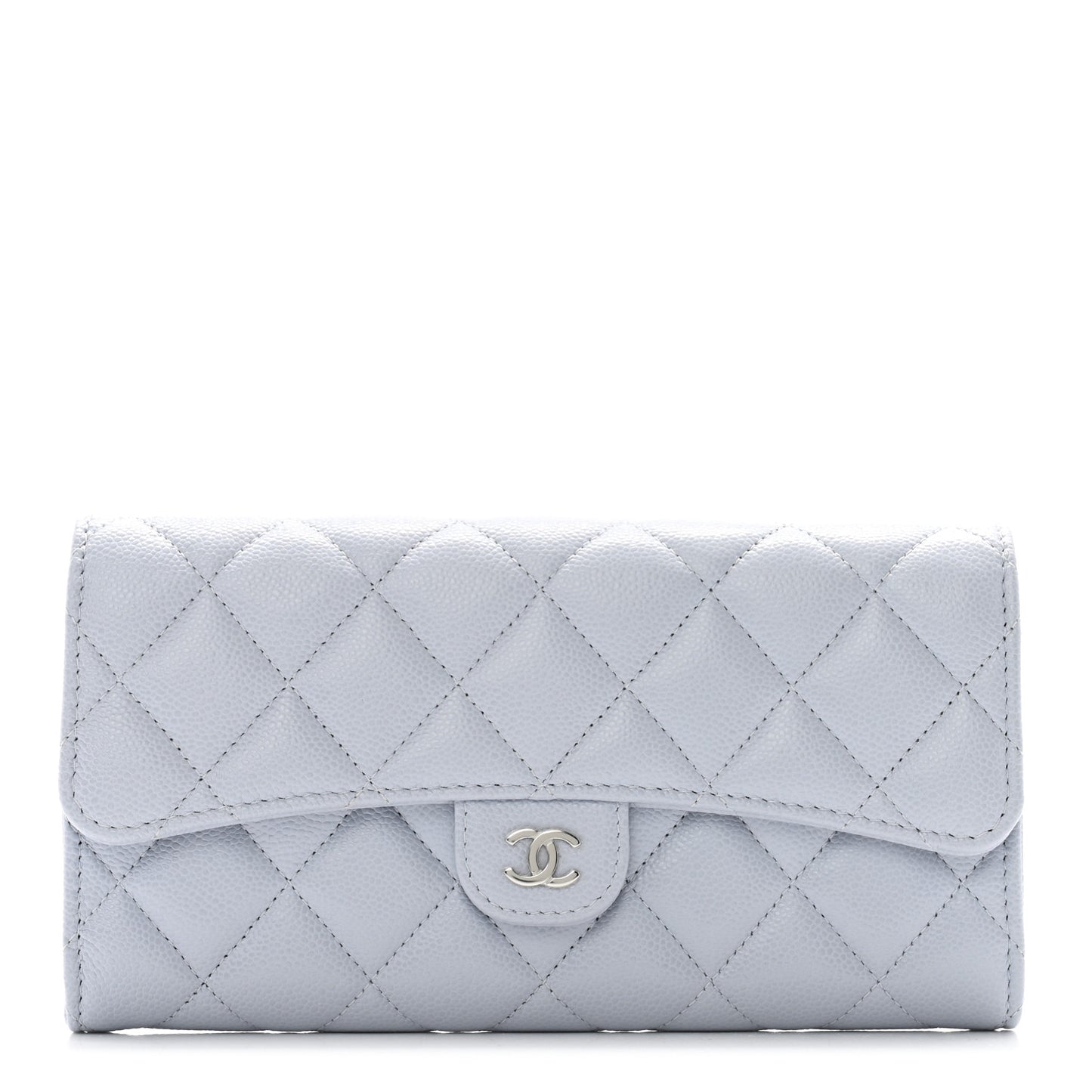 Caviar Quilted Large Gusset Flap Wallet Light Blue