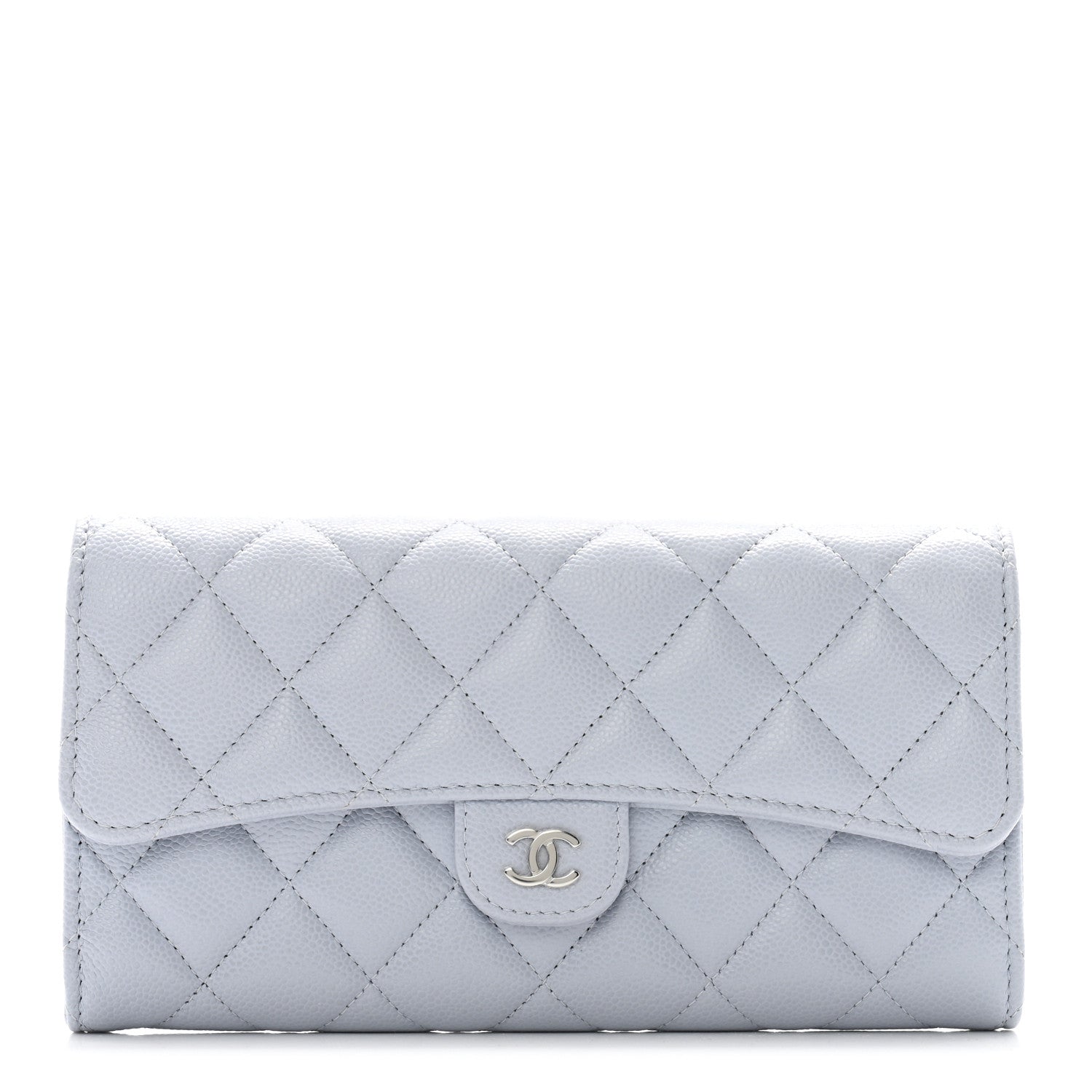 Chanel Caviar Quilted Large Gusset Flap Wallet Light Blue 1 of 10