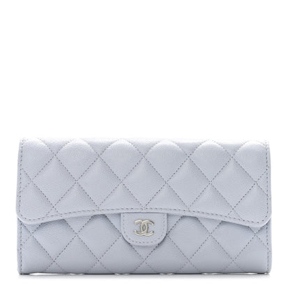 Chanel Caviar Quilted Large Gusset Flap Wallet Light Blue 1 of 10