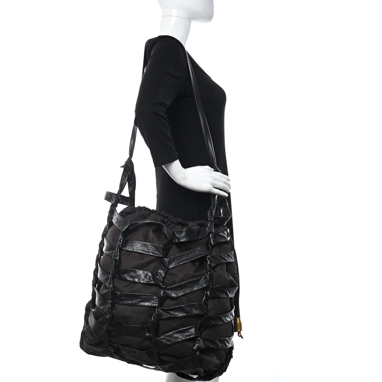 Bottega Veneta Calfskin Nylon Tape Bucket Bag Black 2 of 11