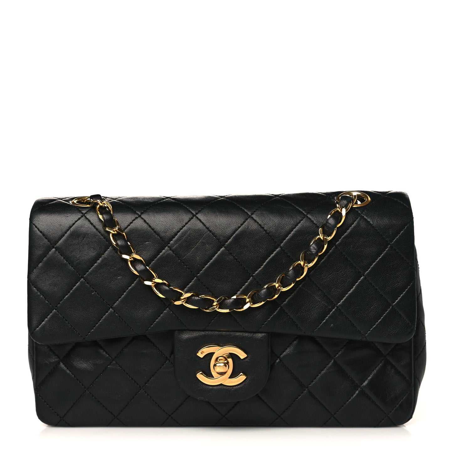 Lambskin Quilted Small Double Flap Black