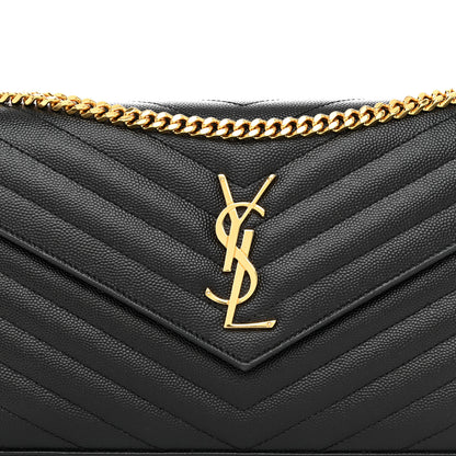 Saint Laurent Grain De Poudre Matelasse Chevron Monogram Chain Wallet Black 9 of 11