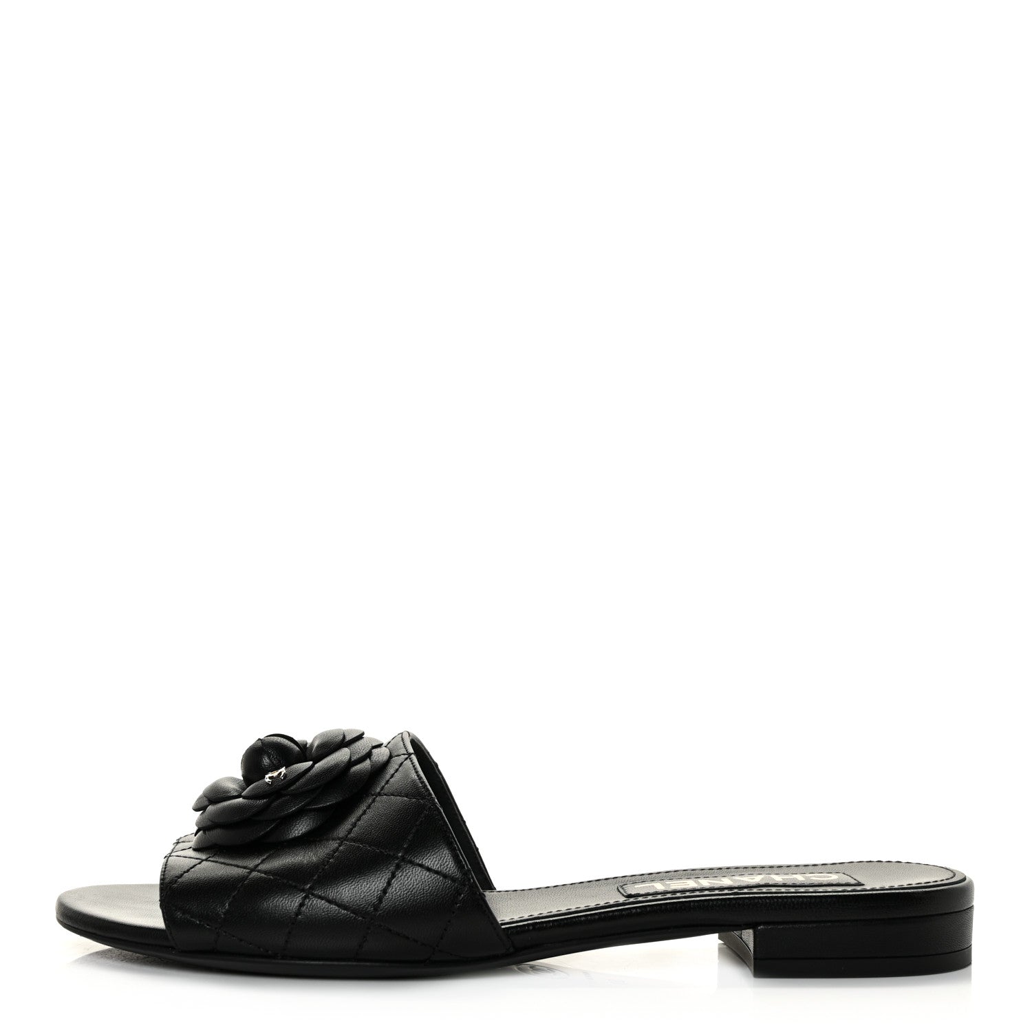 Chanel Lambskin Quilted Camellia CC Slides 39 Black 1 of 9