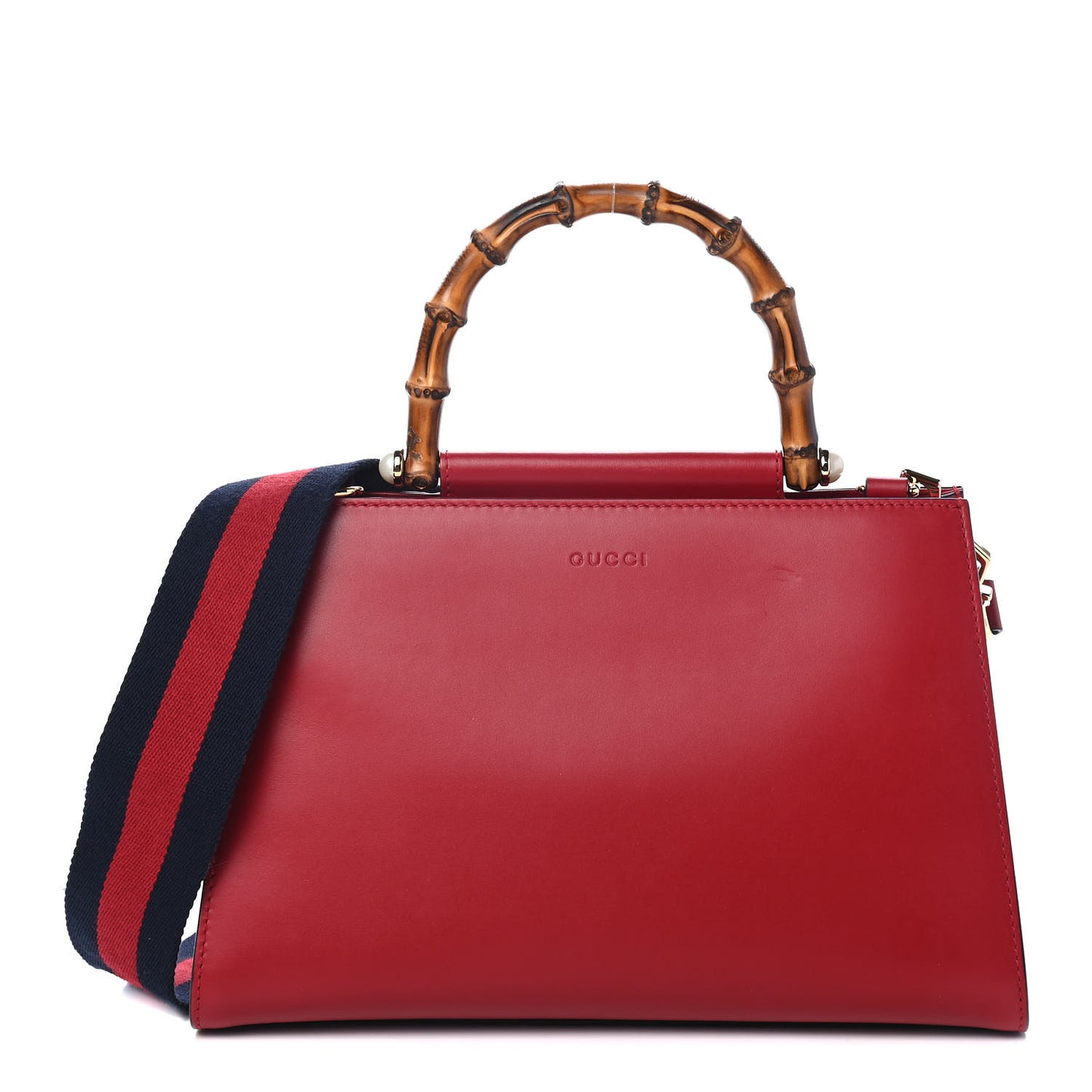 Nappa Bamboo Web Small Nymphaea Top Handle Bag Hibiscus Red