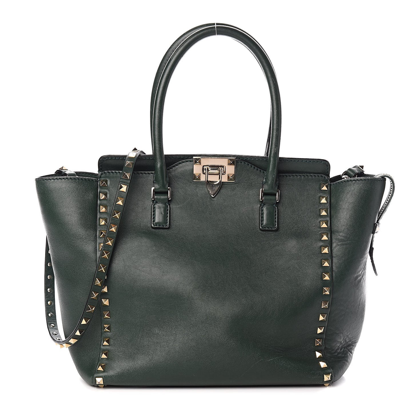 Vitello Rockstud Double Handle Tote Green
