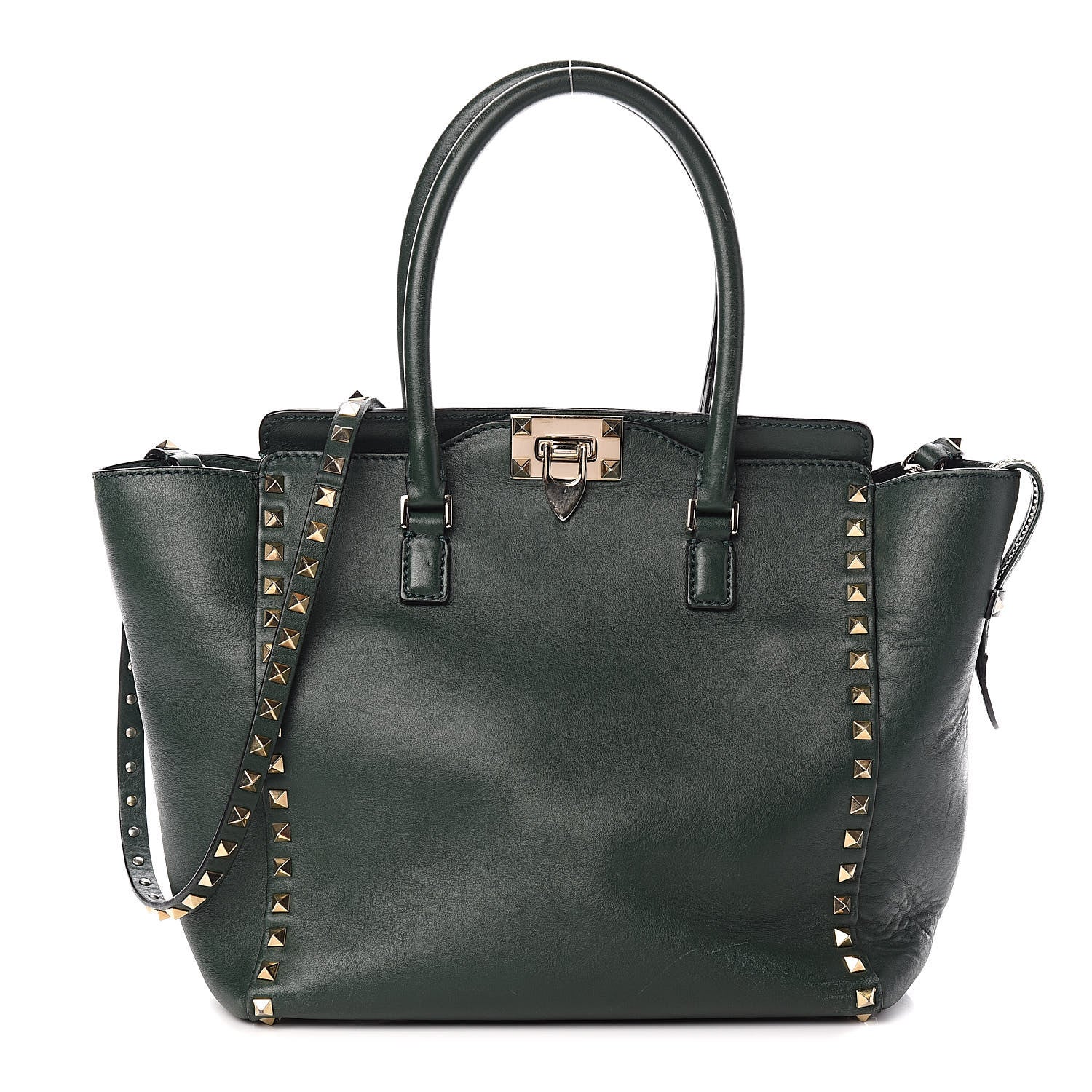 Valentino Garavani Vitello Rockstud Double Handle Tote Green 1 of 15