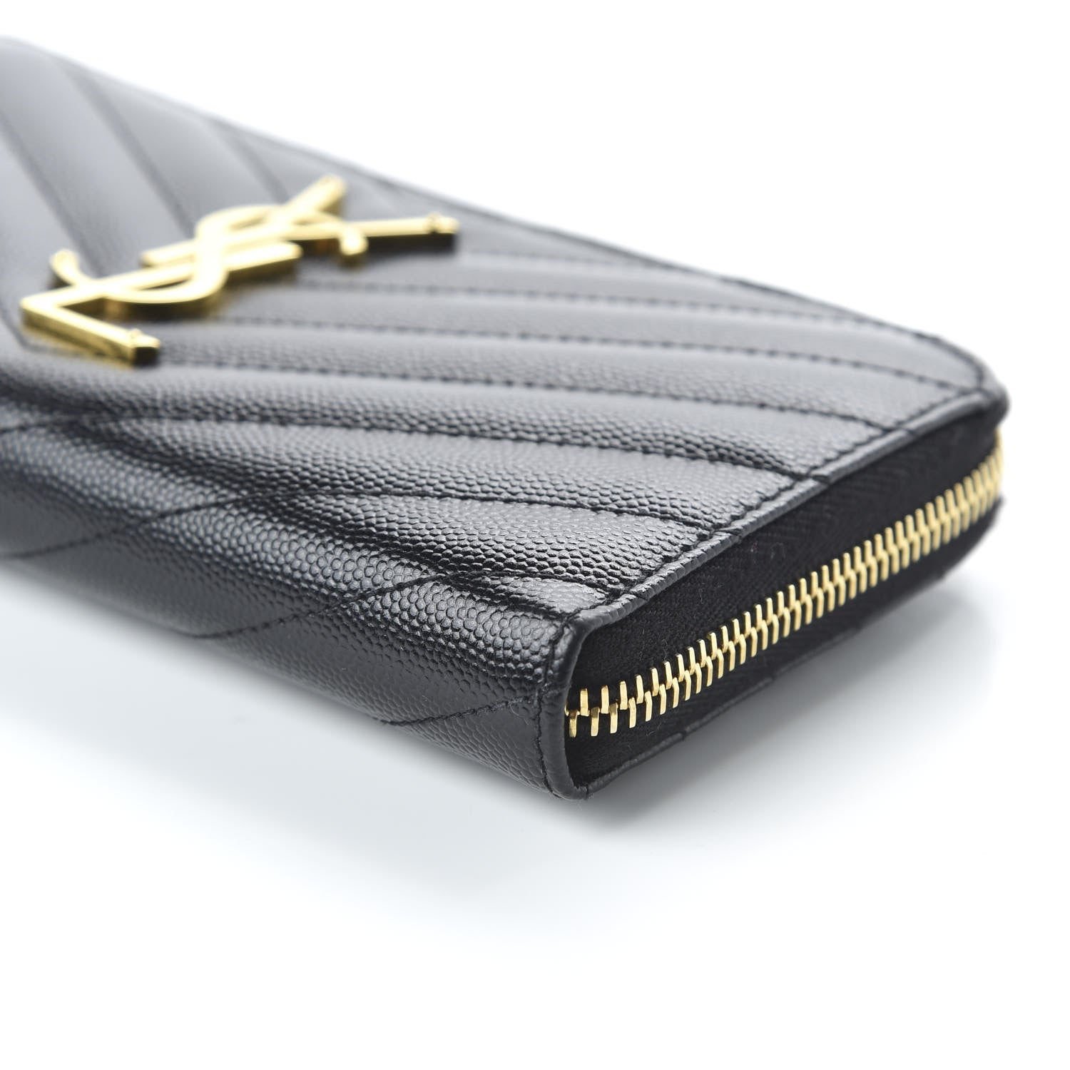 Saint Laurent Grain De Poudre Matelasse Chevron Monogram Zip Around Wallet Black 7 of 10