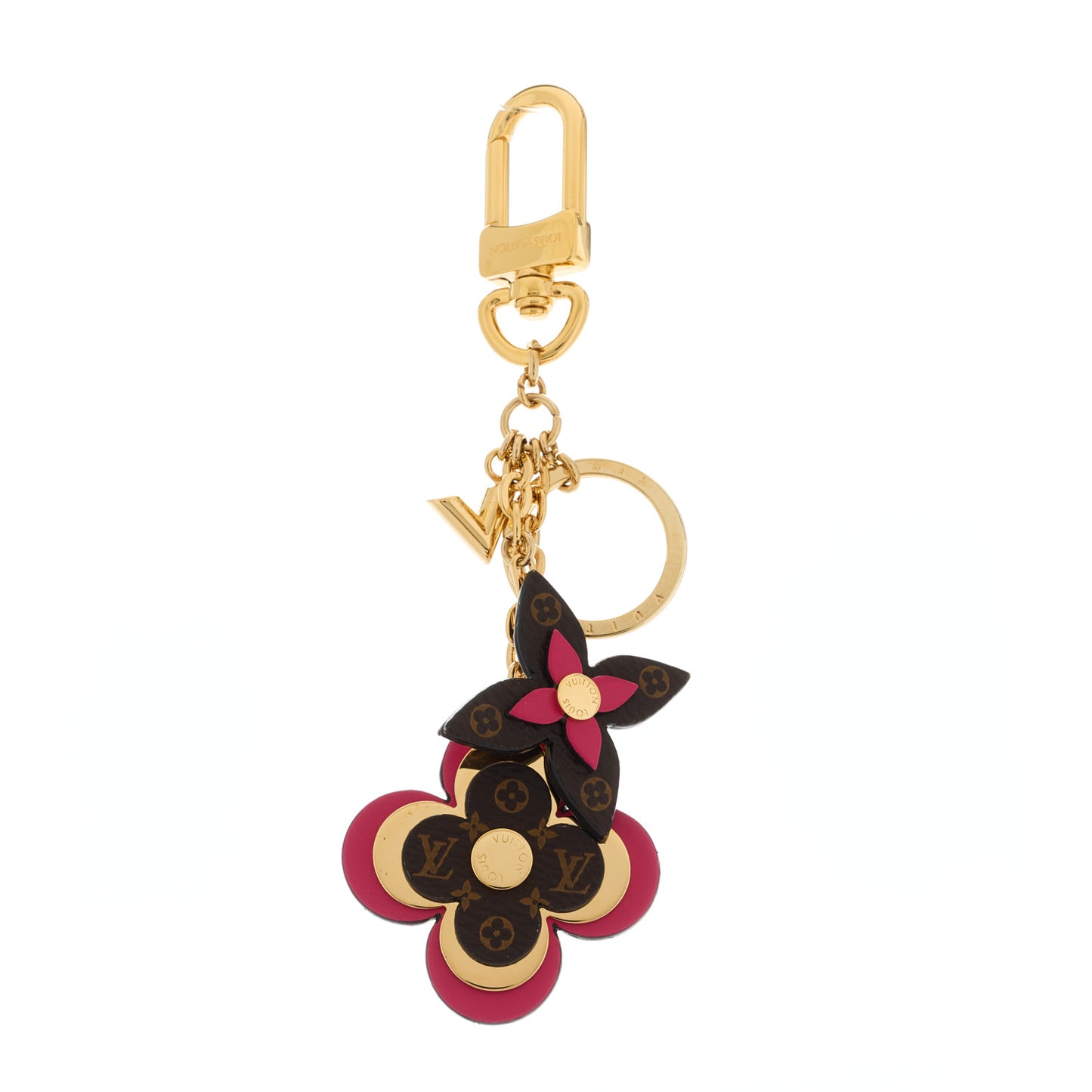 Monogram Blooming Flowers Bag Charm Key Holder Brown