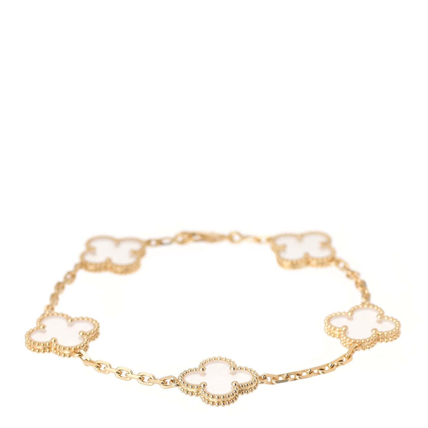 18K Yellow Gold Rock Crystal 5 Motifs Vintage Alhambra Bracelet