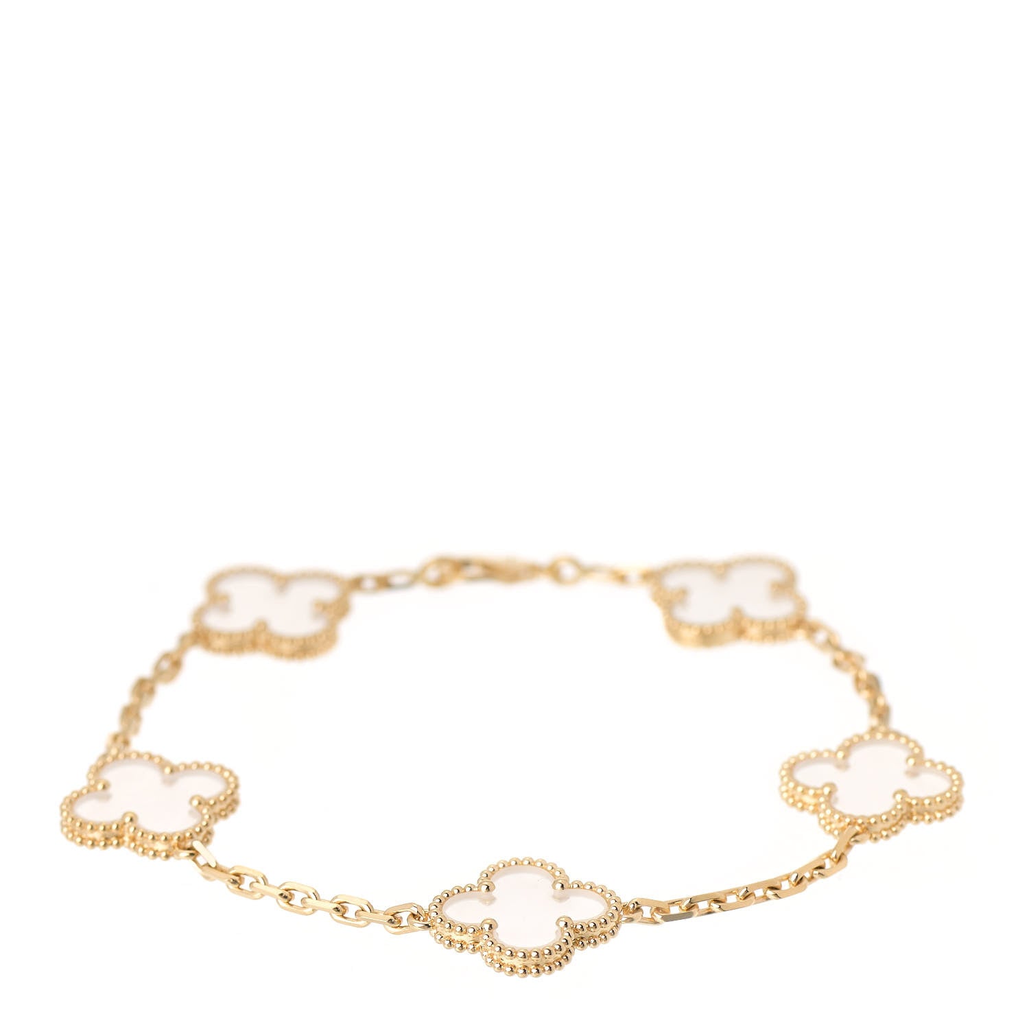 Van Cleef & Arpels 18K Yellow Gold Rock Crystal 5 Motifs Vintage Alhambra Bracelet 1 of 7