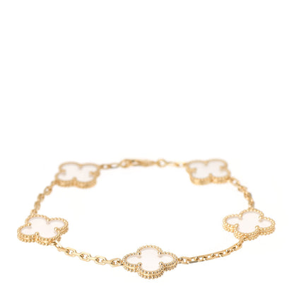 Van Cleef & Arpels 18K Yellow Gold Rock Crystal 5 Motifs Vintage Alhambra Bracelet 1 of 7