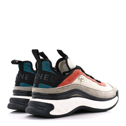 Chanel Fabric Suede CC Sneakers 38 White Light Grey Pink 4 of 9