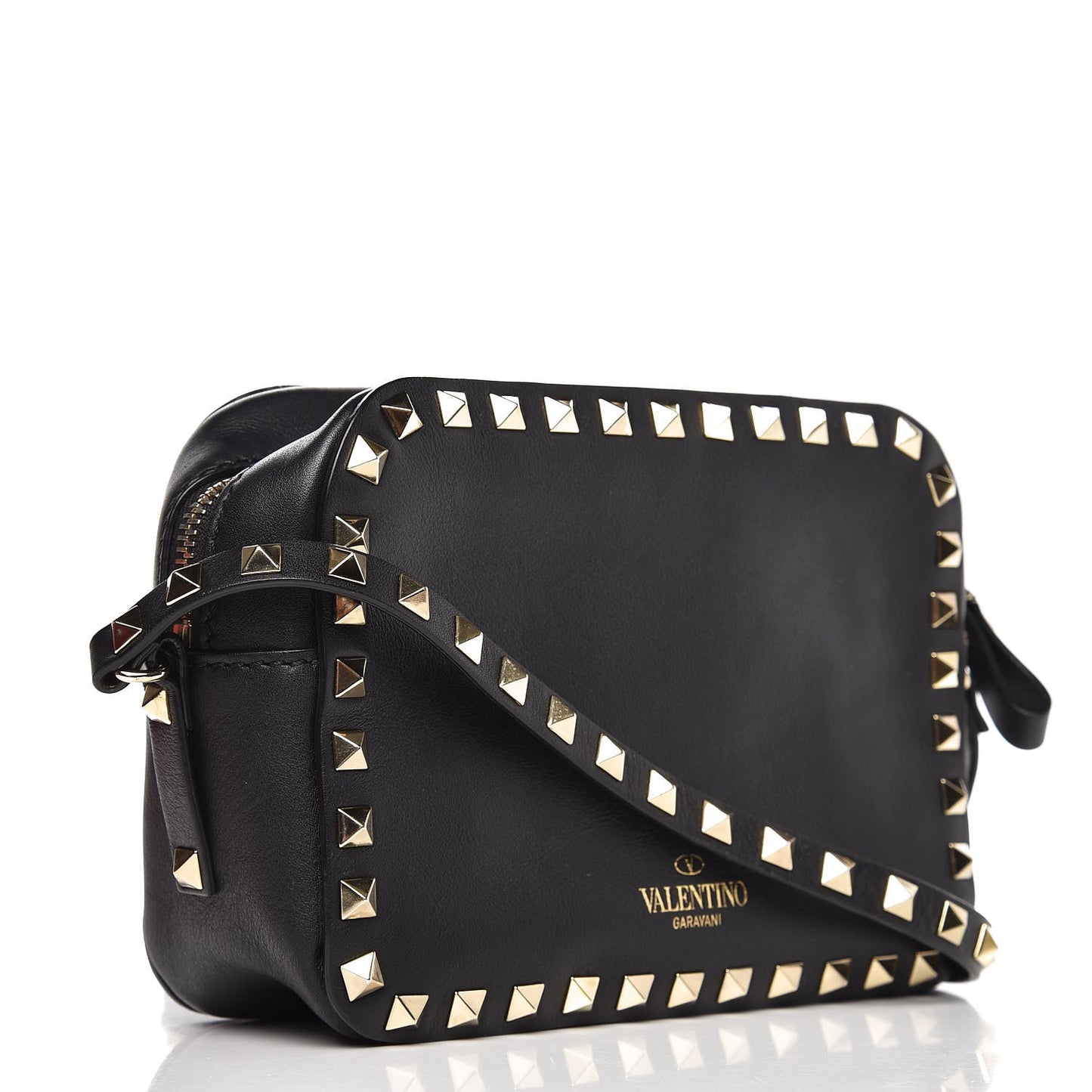 Calfskin Rockstud Camera Crossbody Bag Black