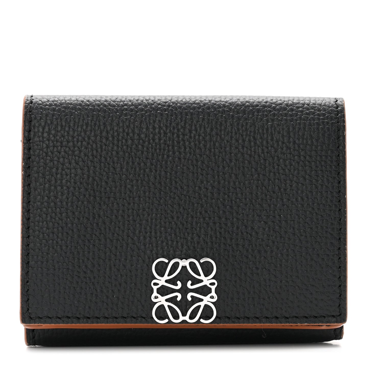 Grained Calfskin Anagram Trifold Wallet Black