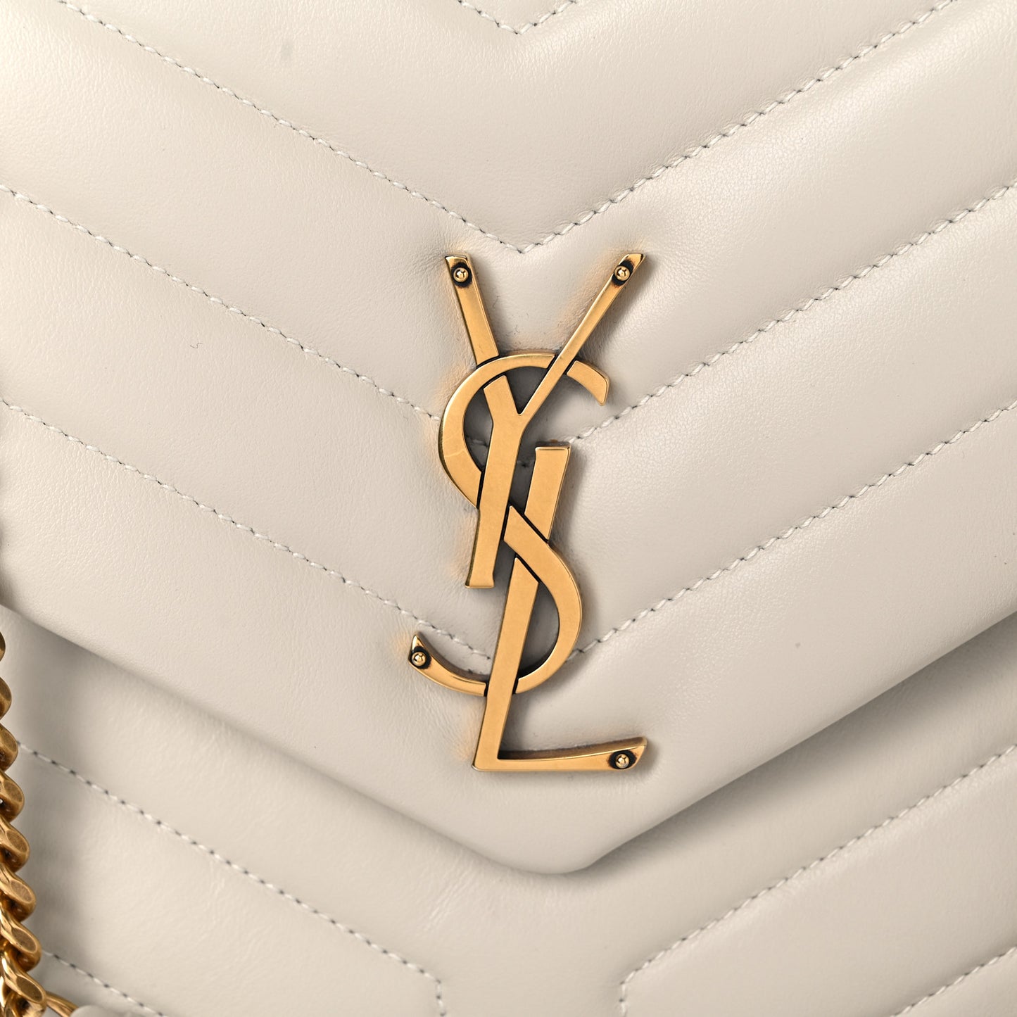Calfskin Y Quilted Monogram Medium Loulou Chain Satchel Blanc Vintage