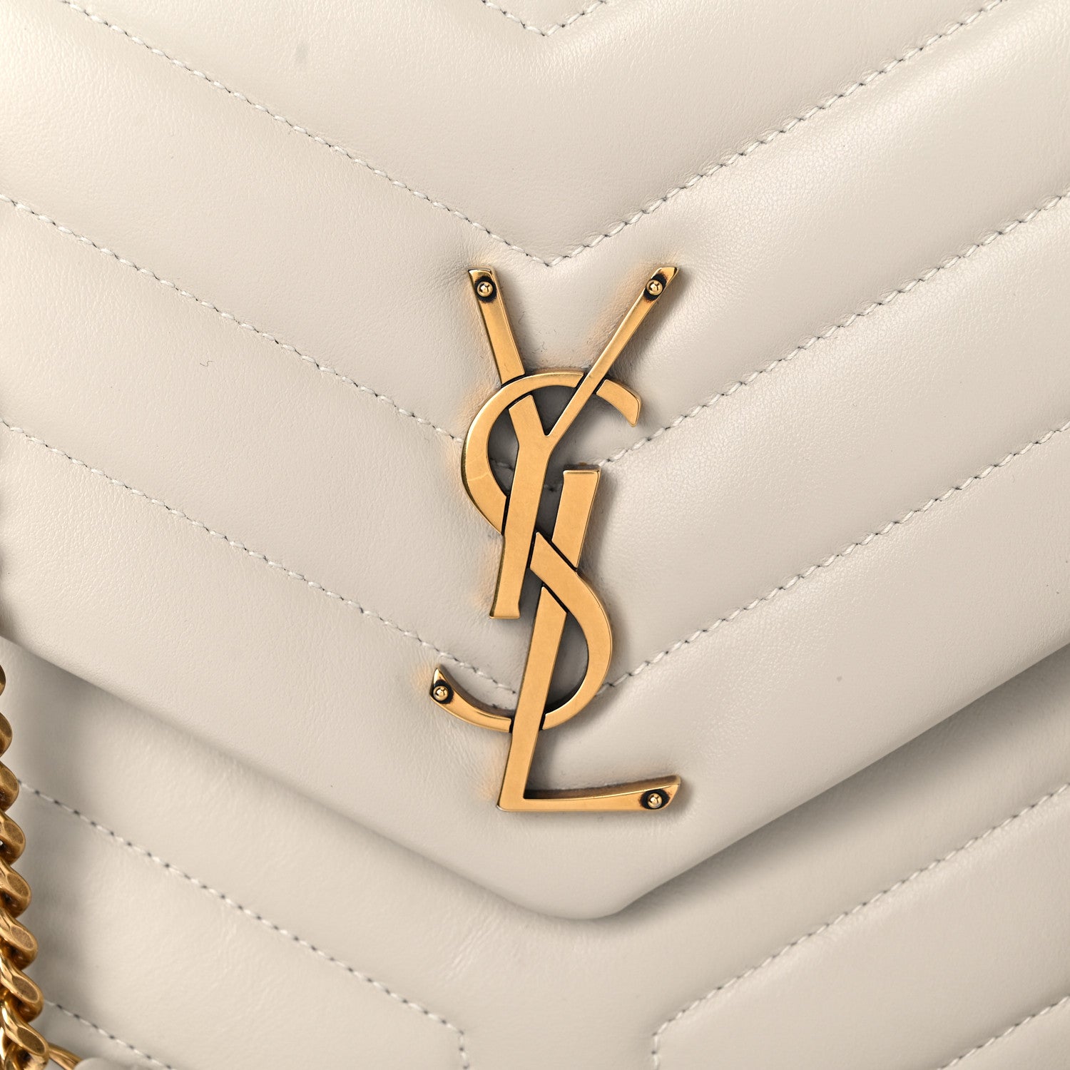 Saint Laurent Calfskin Y Quilted Monogram Medium Loulou Chain Satchel Blanc Vintage 16 of 17