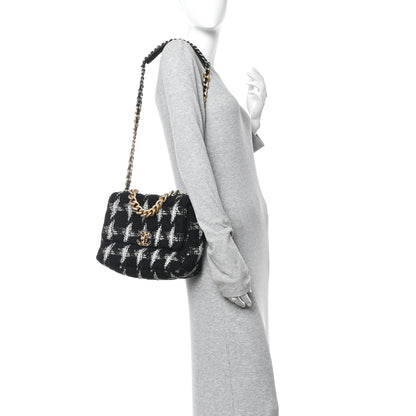 Chanel Tweed Quilted Large Chanel 19 Flap Black White 2 of 11