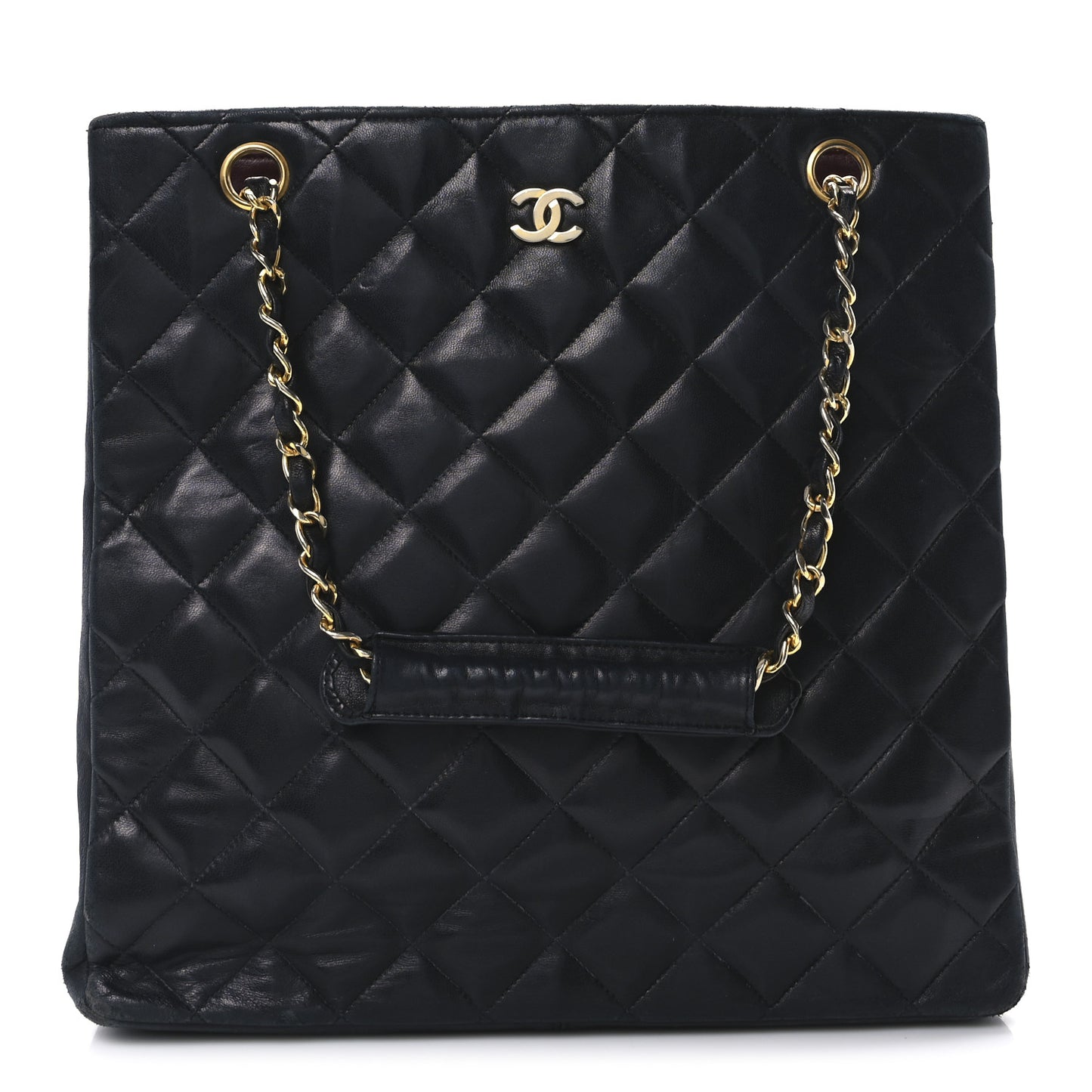 Lambskin Quilted Shopping Tote Black