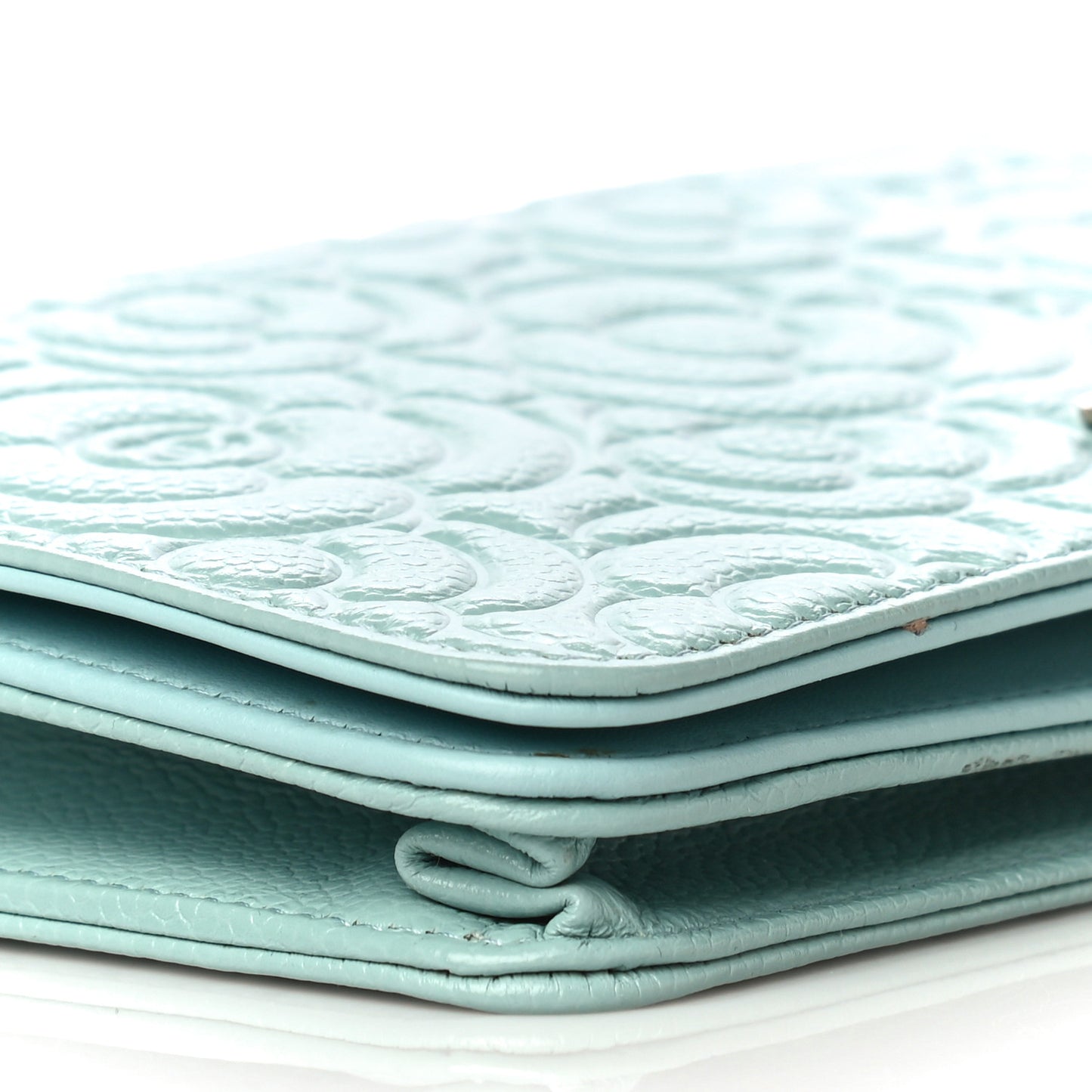 Caviar Camellia Embossed Wallet On Chain WOC Light Blue