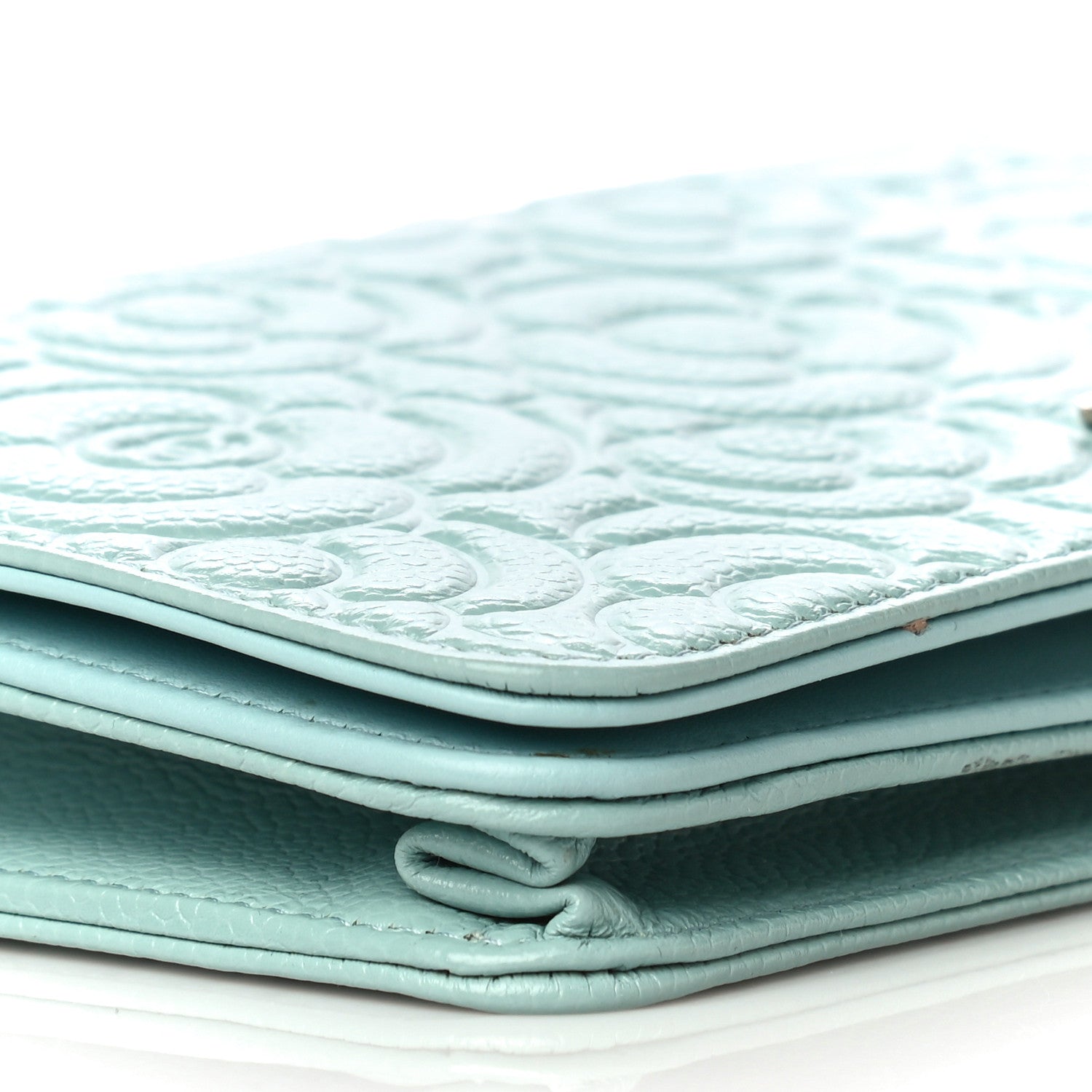 Chanel Caviar Camellia Embossed Wallet On Chain WOC Light Blue 11 of 15